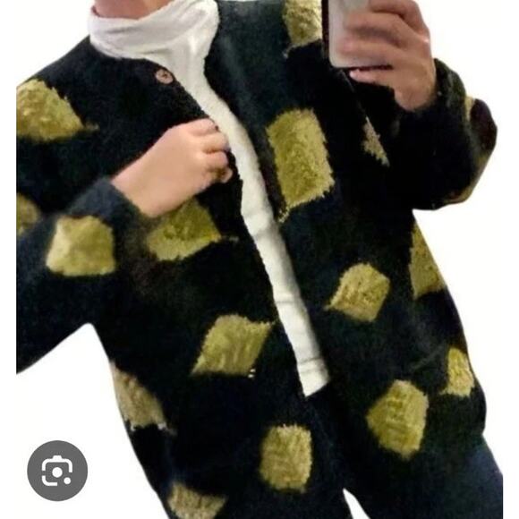 Vtg Territory Ahead Wool Cardigan M L Women Green Printed Textured Knit Sweater - Picture 5 of 16